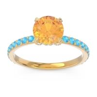 Citrine Ring In 14k Yellow Gold With Aquamarine And Swiss Blue Topaz Mayurari Round Classic Ring