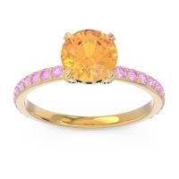 Citrine Ring In 14k Yellow Gold With Black Onyx And Pink Tourmaline Mayurari Round Classic Ring