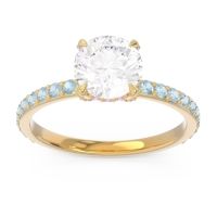 Diamond Ring In 14k Yellow Gold With Pink Tourmaline And Aquamarine Mayurari Round Classic Ring