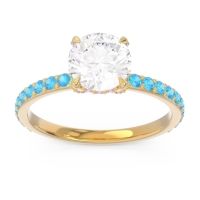 Diamond Ring In 14k Yellow Gold With Pink Tourmaline And Swiss Blue Topaz Mayurari Round Classic Ring