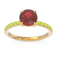 Garnet Ring In 14k Yellow Gold With Peridot Mayurari Round Classic Ring