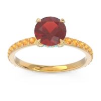 Garnet Ring In 14k Yellow Gold With Swiss Blue Topaz And Citrine Mayurari Round Classic Ring