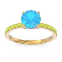 Swiss Blue Topaz Ring In 14k Yellow Gold With Amethyst And Peridot Mayurari Round Classic Ring