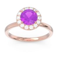 Amethyst Ring In 14K Rose Gold With Diamond And Peridot Sthala Round Halo Ring
