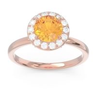 Citrine Ring In 14K Rose Gold With Diamond Sthala Round Halo Ring