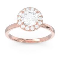 Lab Diamond Ring In 14K Rose Gold With Diamond And Emerald Sthala Round Halo Ring