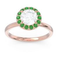 Lab Diamond Ring In 14K Rose Gold With Emerald Sthala Round Halo Ring