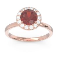 Garnet Ring In 14K Rose Gold With Diamond And Citrine Sthala Round Halo Ring