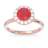 Lab Ruby Ring In 14K Rose Gold With Diamond And Peridot Sthala Round Halo Ring