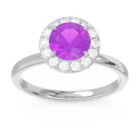 Amethyst Ring In 14k White Gold With Diamond And Lab Diamond Sthala Round Halo Ring