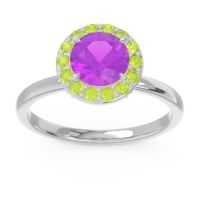 Amethyst Engagement Ring In 14k White Gold With Peridot And Diamond - Sthala Round Halo Ring