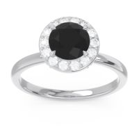 Black Onyx Ring In 14k White Gold With Diamond And Peridot Sthala Round Halo Ring