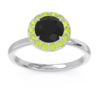 Black Onyx Engagement Ring In 14k White Gold With Peridot And Diamond - Sthala Round Halo Ring