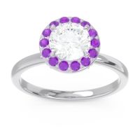 Lab Diamond Ring In 14k White Gold With Amethyst And Peridot Sthala Round Halo Ring