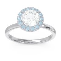Lab Diamond Ring In 14k White Gold With Aquamarine And Garnet Sthala Round Halo Ring