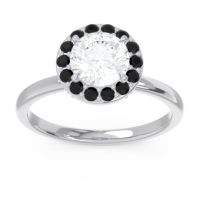 Lab Diamond Ring In 14k White Gold With Black Onyx And Peridot Sthala Round Halo Ring