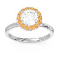 Lab Diamond Ring In 14k White Gold With Citrine And Garnet Sthala Round Halo Ring