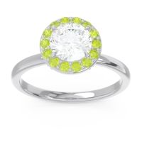 Lab Diamond Ring In 14k White Gold With Peridot And Amethyst Sthala Round Halo Ring