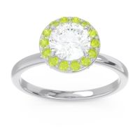 Lab Diamond Ring In 14k White Gold With Peridot And Blue Sapphire Sthala Round Halo Ring