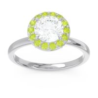 Lab Diamond Ring In 14k White Gold With Peridot And Pink Tourmaline Sthala Round Halo Ring