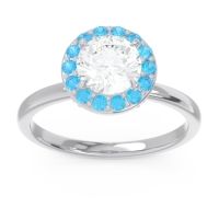 Lab Diamond Ring In 14k White Gold With Swiss Blue Topaz And Pink Tourmaline Sthala Round Halo Ring