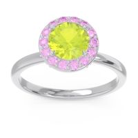 Peridot Ring In 14k White Gold With Pink Tourmaline Sthala Round Halo Ring