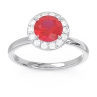 Lab Ruby Ring In Palladium With Diamond And Garnet Sthala Round Halo Ring
