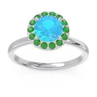 Swiss Blue Topaz Ring In 14k White Gold With Emerald And Peridot Sthala Round Halo Ring
