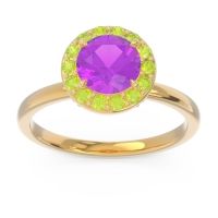 Amethyst Ring In 14k Yellow Gold With Peridot And Garnet Sthala Round Halo Ring