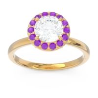Lab Diamond Ring In 14k Yellow Gold With Amethyst And Garnet Sthala Round Halo Ring