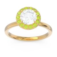 Lab Diamond Ring In 14k Yellow Gold With Peridot And Swiss Blue Topaz Sthala Round Halo Ring