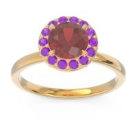 Garnet Engagement Ring In 18k Yellow Gold With Amethyst And Diamond - Sthala Round Halo Ring