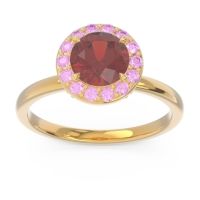 Garnet Engagement Ring In 18k Yellow Gold With Pink Tourmaline And Diamond - Sthala Round Halo Ring