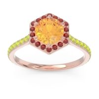 Citrine Ring In 14K Rose Gold With Garnet And Peridot Zukti Round Halo Ring