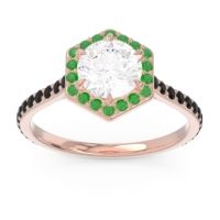Lab Diamond Ring In 18K Rose Gold With Emerald And Black Onyx Zukti Round Halo Ring