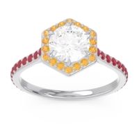 Lab Diamond Ring In 14k White Gold With Citrine And Ruby Zukti Round Halo Ring