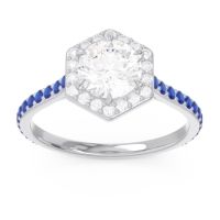 Lab Diamond Ring In Palladium With Diamond And Blue Sapphire Zukti Round Halo Ring