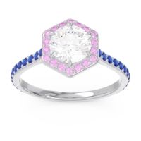 Lab Diamond Ring In Palladium With Pink Tourmaline And Blue Sapphire Zukti Round Halo Ring