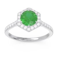Emerald Engagement Ring In Palladium With Diamond - Zukti Round Halo Ring
