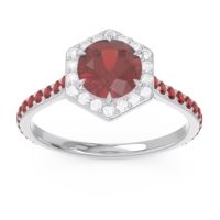 Garnet Ring In Palladium With Diamond Zukti Round Halo Ring