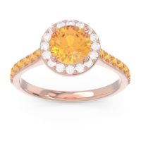 Citrine Ring In 14K Rose Gold With Diamond Kirtana Round Halo Ring