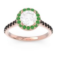 Lab Diamond Ring In 18K Rose Gold With Emerald And Black Onyx Kirtana Round Halo Ring