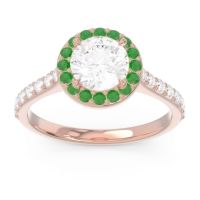 Lab Diamond Ring In 14K Rose Gold With Emerald Kirtana Round Halo Ring