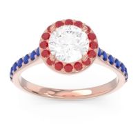 Lab Diamond Ring In 18K Rose Gold With Ruby And Blue Sapphire Kirtana Round Halo Ring