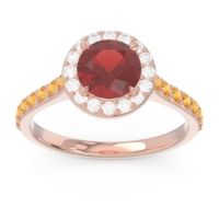 Garnet Ring In 14K Rose Gold With Diamond And Citrine Kirtana Round Halo Ring