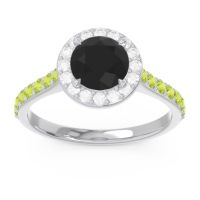 Black Onyx Ring In 14k White Gold With Diamond And Peridot Kirtana Round Halo Ring
