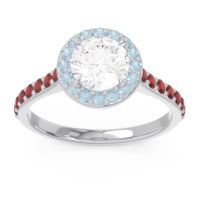 Lab Diamond Ring In 14k White Gold With Aquamarine And Garnet Kirtana Round Halo Ring