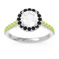 Lab Diamond Ring In 14k White Gold With Black Onyx And Peridot Kirtana Round Halo Ring