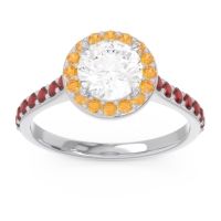 Lab Diamond Ring In 14k White Gold With Citrine And Garnet Kirtana Round Halo Ring