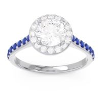 Lab Diamond Ring In Palladium With Diamond And Blue Sapphire Kirtana Round Halo Ring